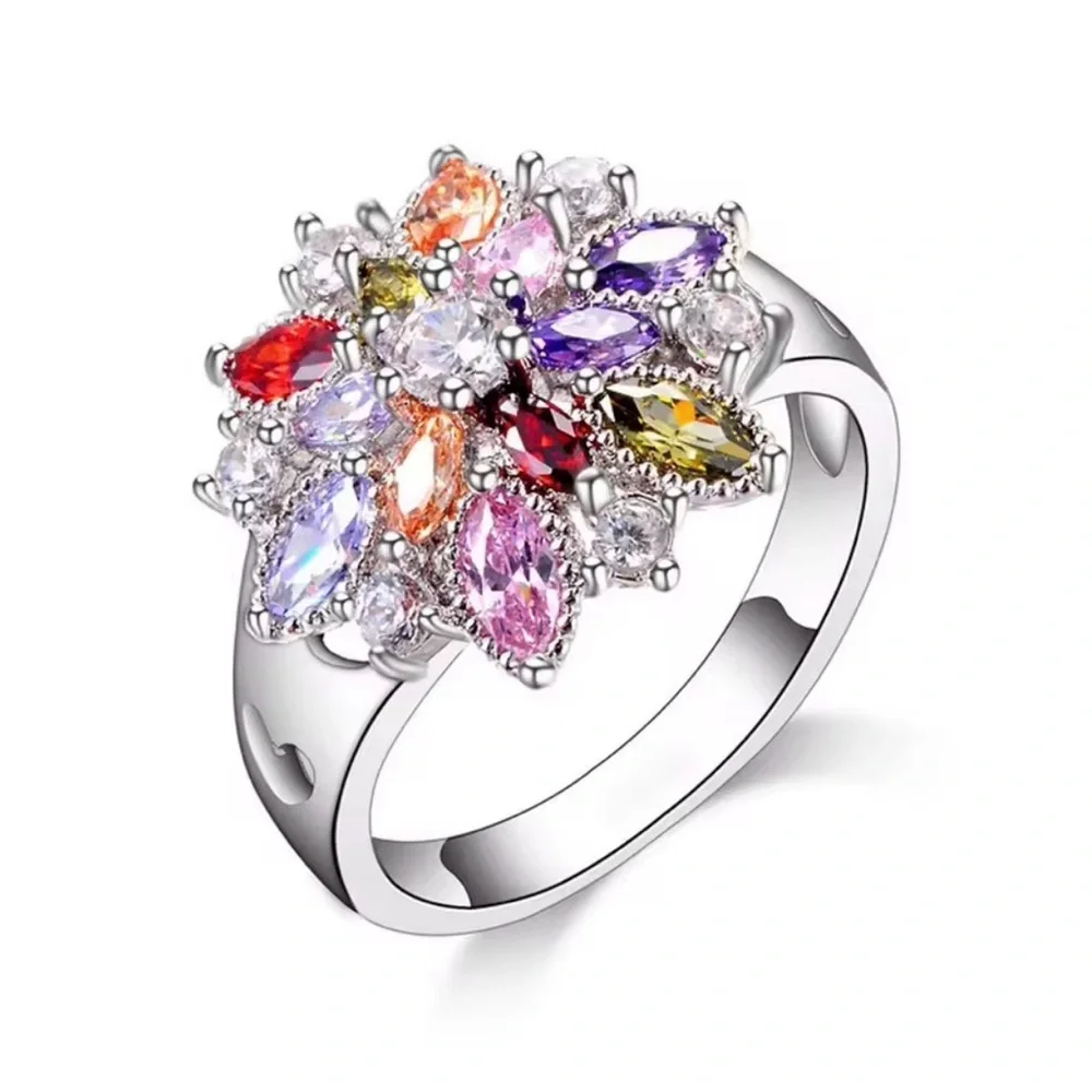 S925 Fashion Ring With Silver Colorful Cubic Zirconia.
